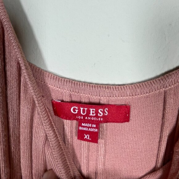 Guess Women's Pink Ribbed Stretch Midi Dress Button Detail XL Tank Henley Style! - Picture 4 of 8